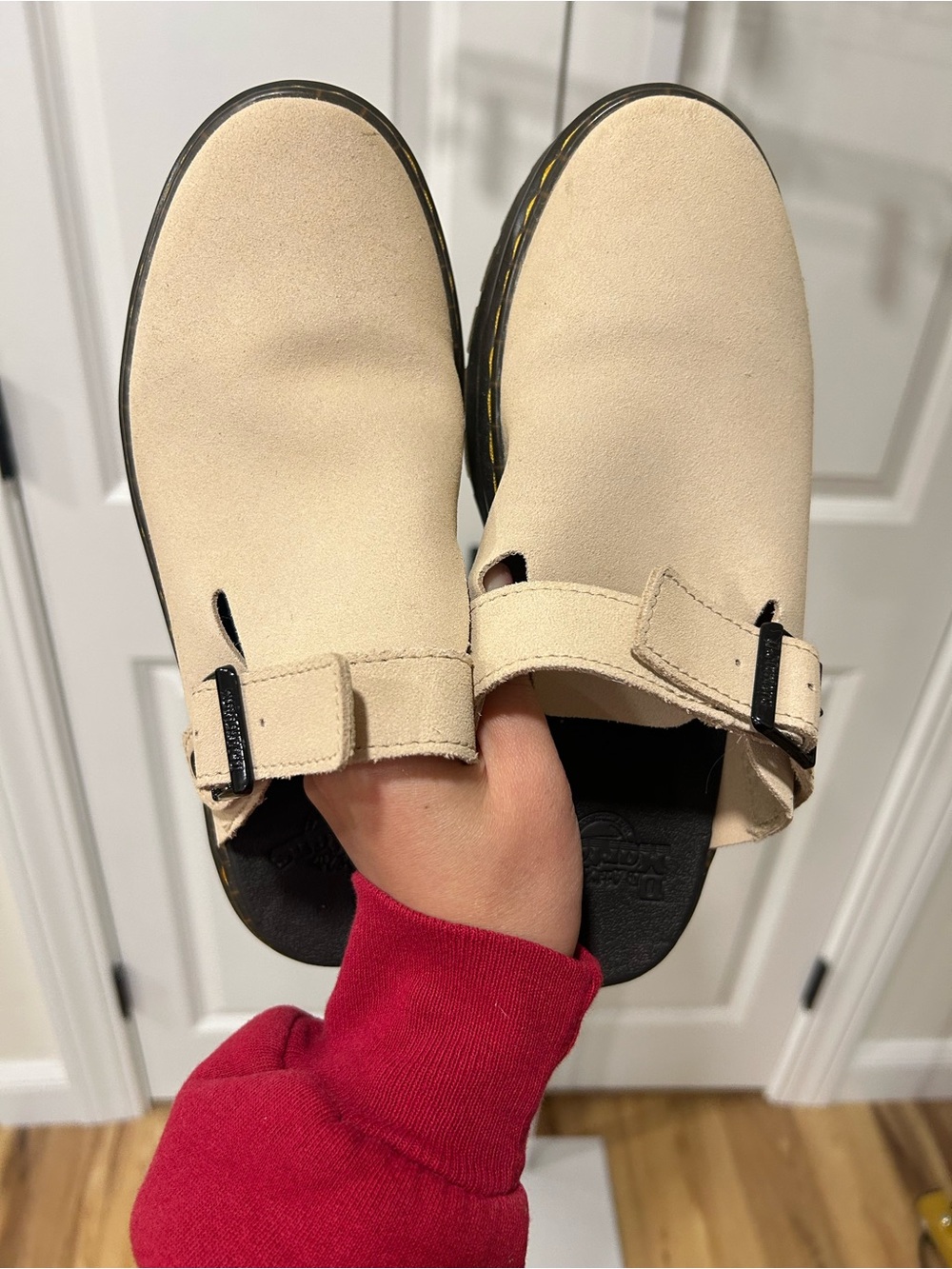 Dr. Martens Beige Slip-On Buckle Clogs